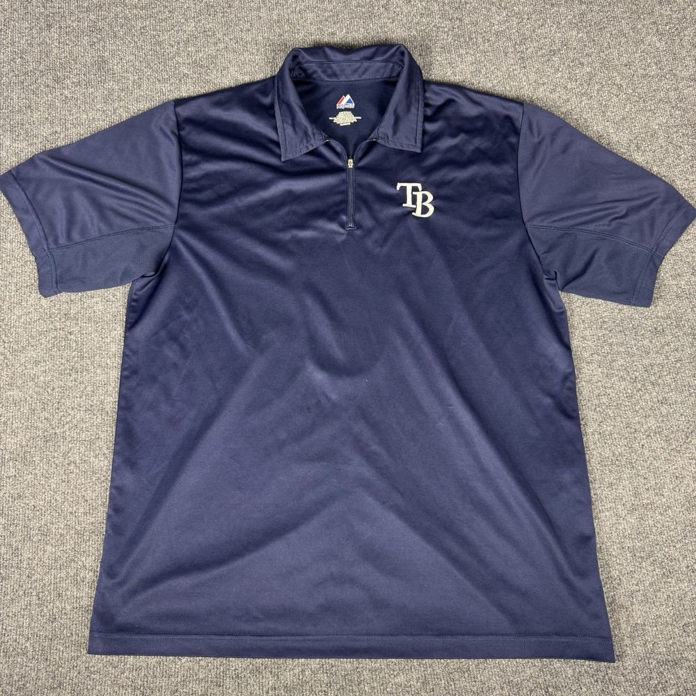 Tampa Bay Rays Majestic Polo Shirt‎ XL 1/4 Zip Navy Blue Logo Stretch Mens Y2K